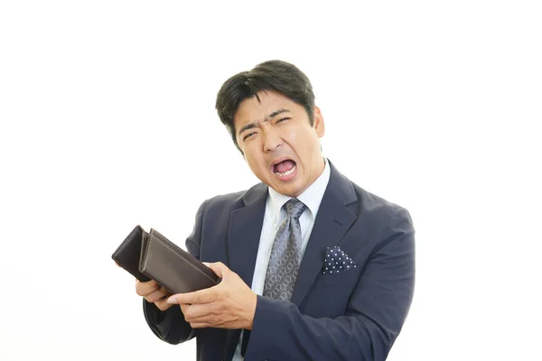 Besviken Asiatisk Man Med Plånbok — Stockfoto