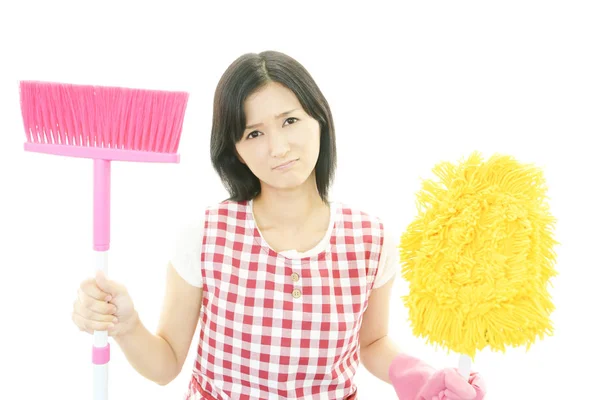 Asian Housewife Feeling Tired Stressed — Stock Photo, Image