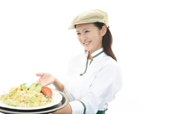 提供一顿饭的女服务员 — 图库照片