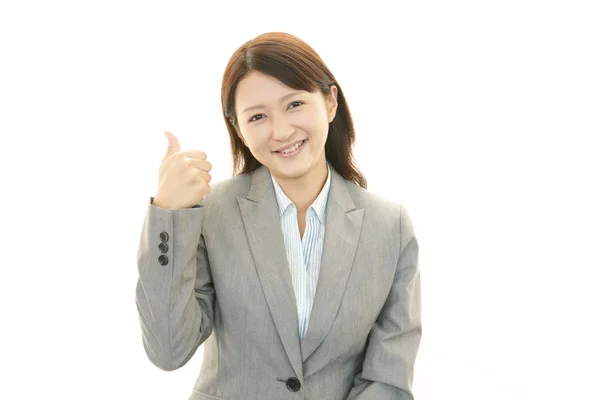 Mujer Negocios Sonriente Con Pulgares Arriba —  Fotos de Stock