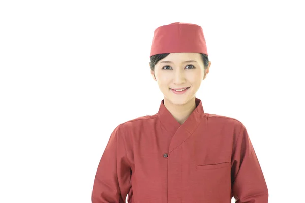 Une Serveuse Restaurant Japonaise Isolée Sur Fond Blanc — Photo