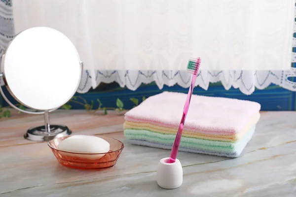 Stos Ręczników Szczoteczki Zębów — Zdjęcie stockowe