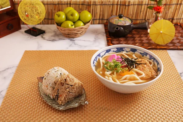 Japanese Cuisine Udon Noodles Rice Ball — Stock Photo, Image