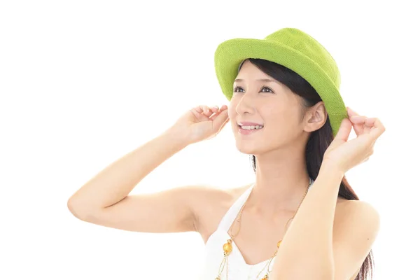 Smiling Fashionable Woman Isolated White Background — Stock Photo, Image