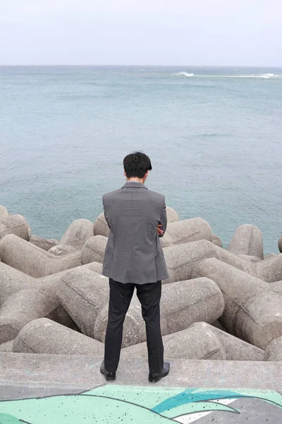 Homem Desapontado Junto Mar — Fotografia de Stock