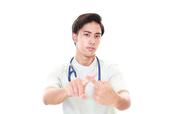 Asiatischer Arzt Zeigt Zeichen Des Verbots — Stockfoto