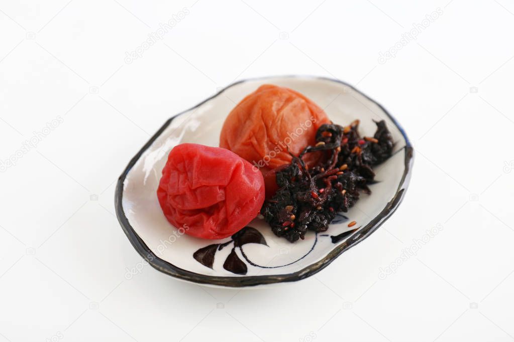 Japanese cuisine pickled plums in a dish