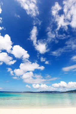 Okinawa 'da güzel bir plajın resmi.