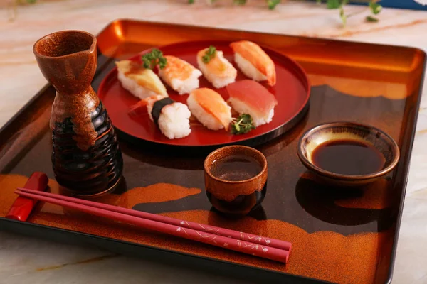 Cocina Tradicional Japonesa Sake Sushi — Foto de Stock