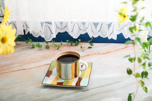 Heerlijk Kopje Koffie Tafel — Stockfoto