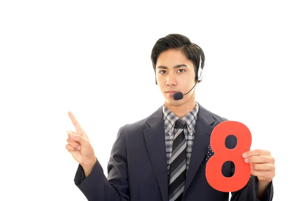 Operador Telefónico Asiático Con Número — Foto de Stock