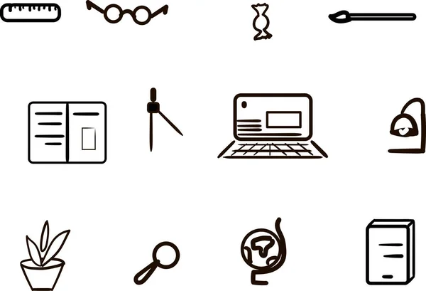 Set Icons Illustrating Educational Process Office Work Hand Drawing Ink — Stock Vector