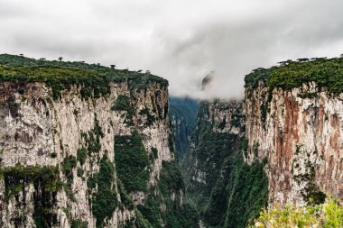 Itaimbezinho Kanyonu ve yeşil yağmur ormanları, Cambara do Sul, Rio Grande do Sul, Brezilya dramatik bir gökyüzü ile Amazing manzara 