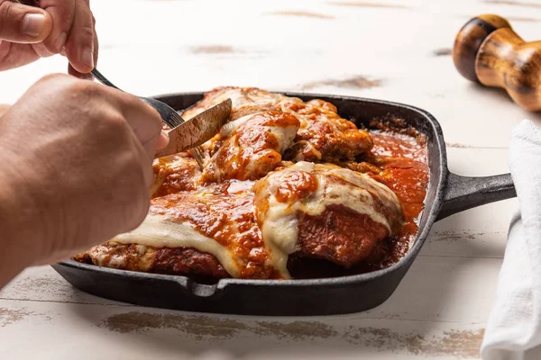 Ângulo Visão Parmegiana Bife Também Conhecido Como Filet Parmegiana Uma — Fotografia de Stock