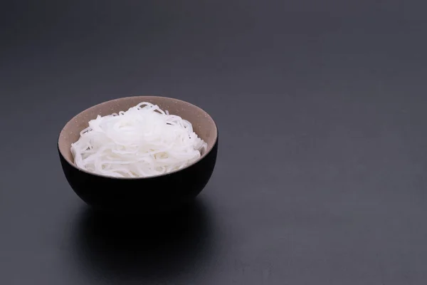 Cooked Rice Noodle Thai Style Bowl Isolated Black Background — Stock Photo, Image
