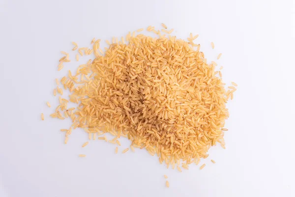 Riz Brun Cru Sur Fond Blanc Vue Dessus Intégrale Grains — Photo