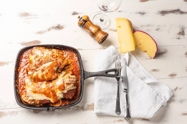 Ansicht Von Oben Parmegiana Steak Auch Als Filet Parmegiana Einer — Stockfoto