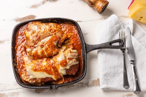 Top Över Parmegiana Steak Även Känd Som Filet Parmegiana Svart — Stockfoto