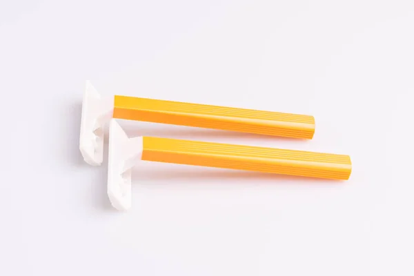 Two Disposable Plastic Shaving Razors White Background — Stock Photo, Image