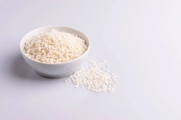 Italian Risotto Rice White Ceramic Bowl White Background — Stock Photo, Image