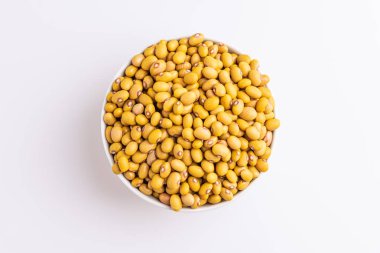 Bolinha Fasulyeleri beyaz arka planda izole edilmiş beyaz bir kasede