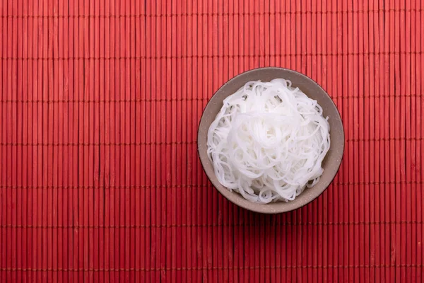 Cooked Rice Noodle Thai Style Black Brown Bowl Isolated Red — Stock Photo, Image