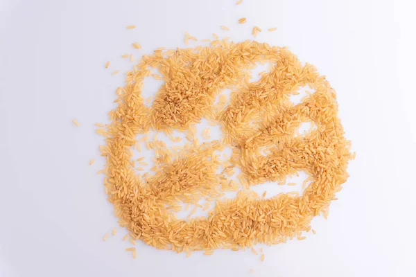 Raw Brown Rice Mano Como Imagen Sobre Fondo Blanco — Foto de Stock