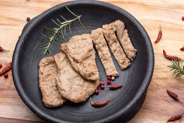 Falska Kött Kött Analog Svart Skål — Stockfoto