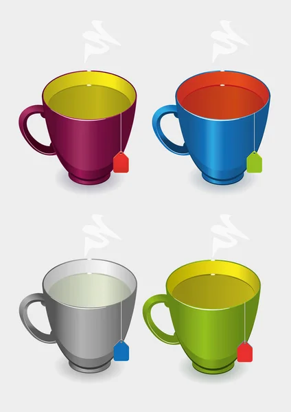 Tea Cups Four Colors — Stock Vector