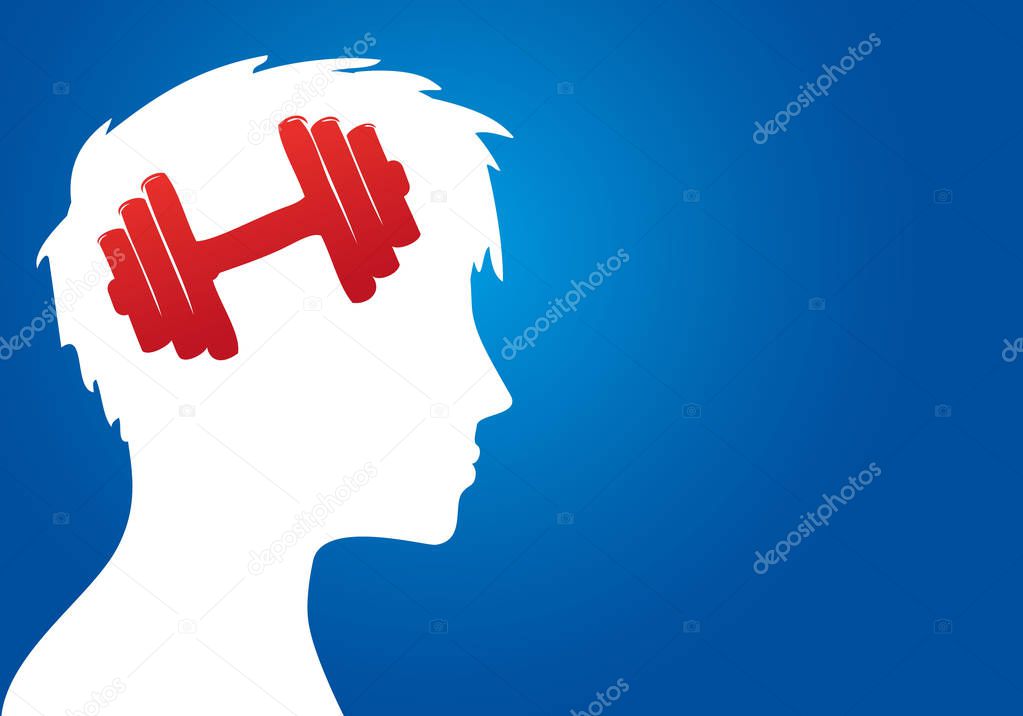 Head silhouette of young person with weight lift inside. 