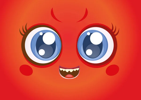 Linda Cara Kawaii Rojo — Vector de stock