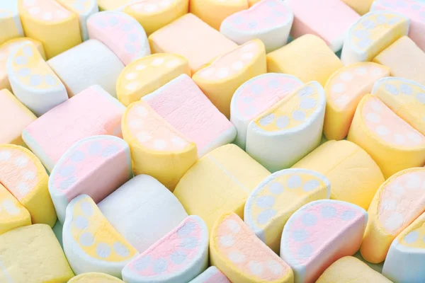 Bunte Süße Marshmallows Gelb Blau Und Rosa Trendige Pastellfarben Hintergrund — Stockfoto