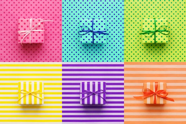 Set Regali Colorati Carta Regalo Pop Art Sfondo Stile Minimale — Foto Stock