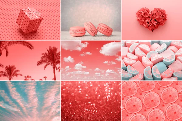 Collage Creativo Moda Color Coral Vivo Del Año 2019 Corazón — Foto de Stock