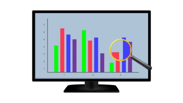 The magnifier moves around the monitor and increases the chart. Alpha channel and chromakey included — Stock Video