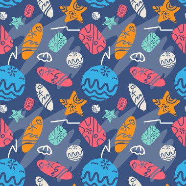 Sorunsuz vektör yaz plaj desen kumaş, tekstil, duvar kağıdı, yüzey tasarımı için renkli arka plan üzerinde hediye paketi