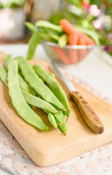 Green Runner Beans Lie Tray — Stock Photo, Image