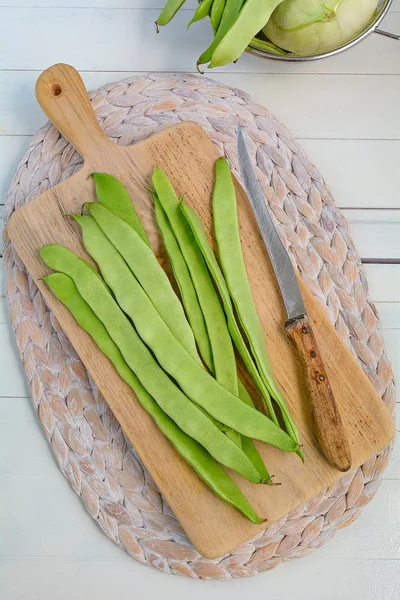 Green Runner Beans Lie Tray — Stock Photo, Image