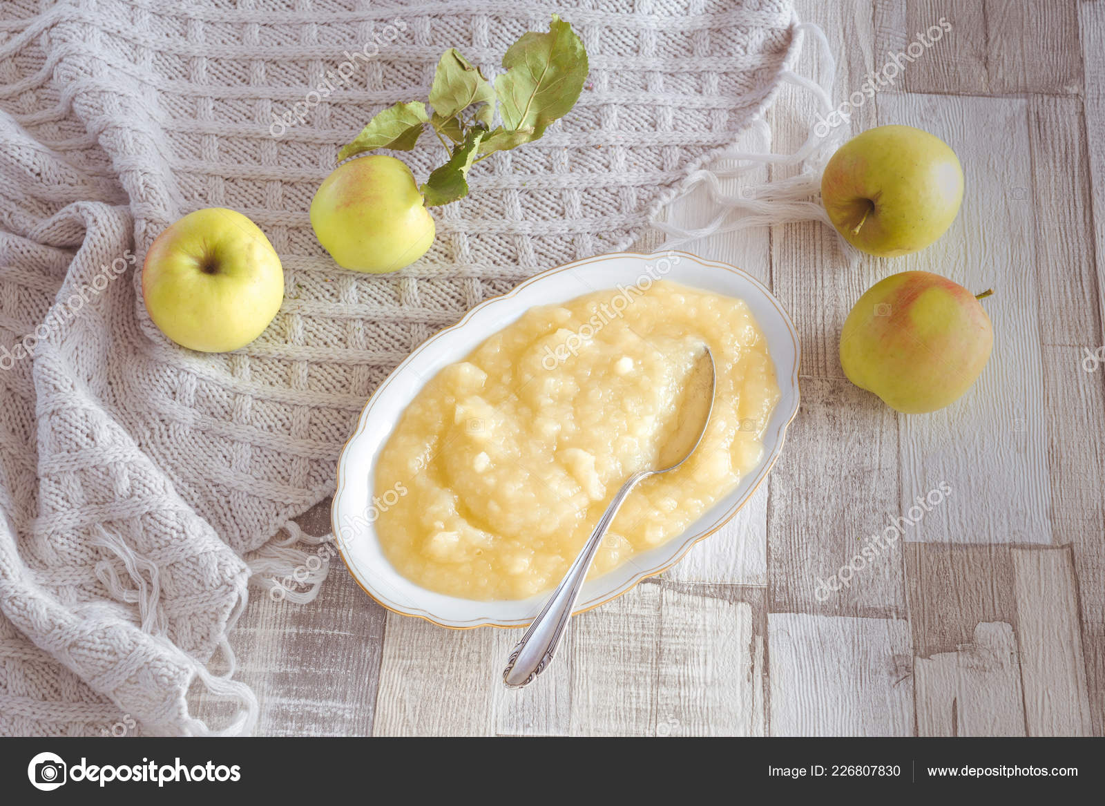Homemade Applesauce Bowl Apples Decoration Stock Photo