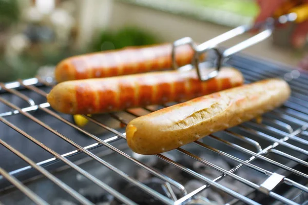 Bratwürste Liegen Auf Dem Grill — Stockfoto