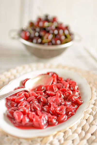 Composta Ciliegie Appena Cotta Una Tazza — Foto Stock