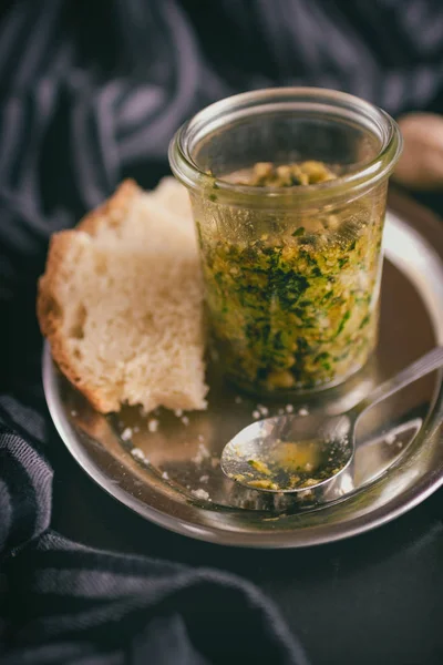 Domowe Pesto Szklance — Zdjęcie stockowe