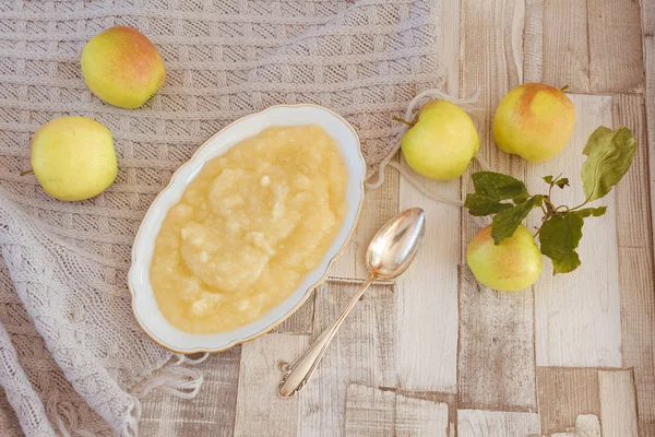 Compota Manzana Casera Tazón Con Manzanas Como Decoración — Foto de Stock