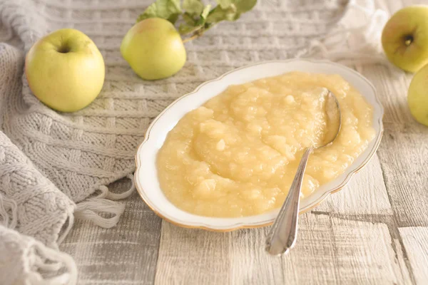 Homemade Applesauce Bowl Apples Decoration — Stock Photo, Image