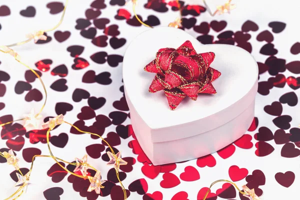 Heart Shaped Gift Box Heart Confetti Passion Love Feelings Valentine — Φωτογραφία Αρχείου