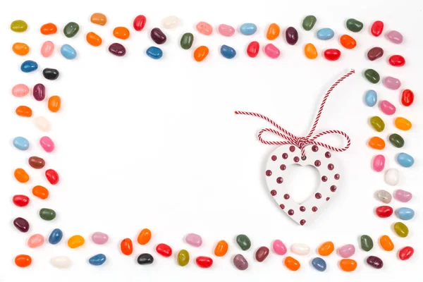 Jelly Bean Sweets Frame Background Festive Heart Love Valentines Celebration — Stock Photo, Image