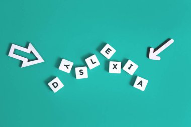 Dyslexia word and arrows on mint background clipart