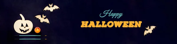 Šťastný Halloween diy dýně a upíří netopýři prapor — Stock fotografie