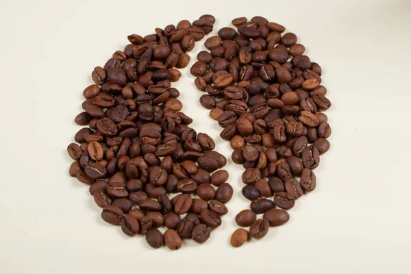 Roasted Brown Coffee Beans Laid Forming Shape Big Coffee Bean — Stock Photo, Image