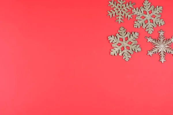 Fundo Natal Vermelho Vibrante Com Flocos Neve Brilho Dourado Com — Fotografia de Stock